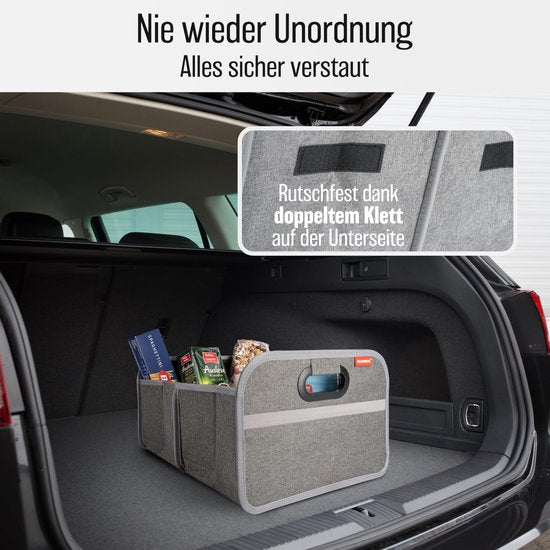 HELDENWERK Faltbare Kofferraumtasche mit rutschfestem Klettverschluss - Kofferraum-Organizer, Auto-Faltbox, Einkaufstasche - verstärkt und stabil