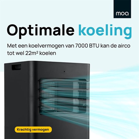 MOA - Klimaanlage - 7.000 BTU - mit Fernbedienung - Energieklasse A - bis zu 60 m³ Kühlleistung - Ventilator und Entfeuchter - Schwarz