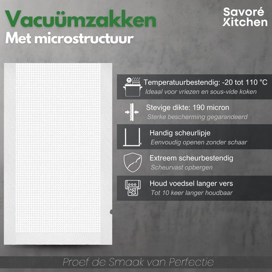 Savoré Kitchen Vakuumbeutel Lebensmittel - Mehrere Größen - 150 Stück - Vakuum- und Sous-Vide-Beutel - BPA frei