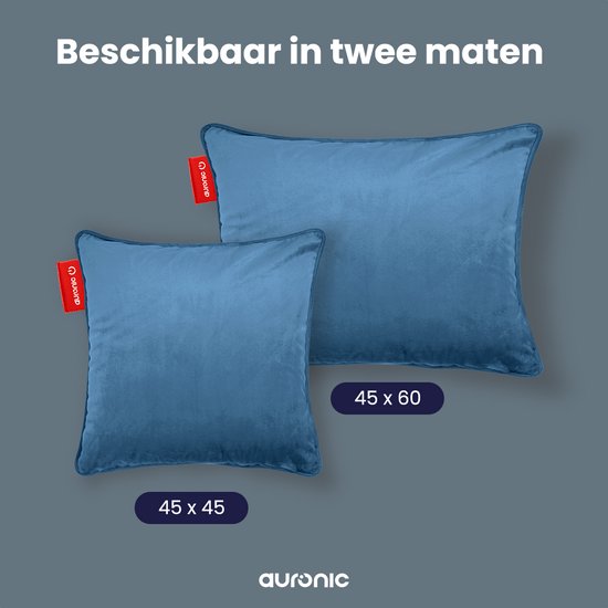 Auronic Wärmekissen - Samt - 45x45 - Kabellos - Wiederaufladbar - Elektrisches Kissen - Infrarot - Blau-grau