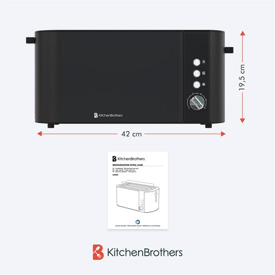 KitchenBrothers Toaster - 6 Heizstufen - 2 extra lange Schlitze - 1520W - Schwarz