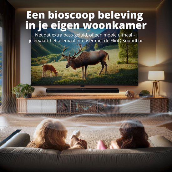FlinQ - Soundbar - mit Subwoofer - Bluetooth - 3D-Surround-Sound - Fernbedienung - Film/Musik/Nachrichten-Modus - Schwarz