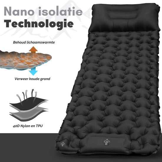 Vertrex Inflate-X1 Schlafmatte mit eingebauter Pumpe - Luftbett - 1 Person - Night Black