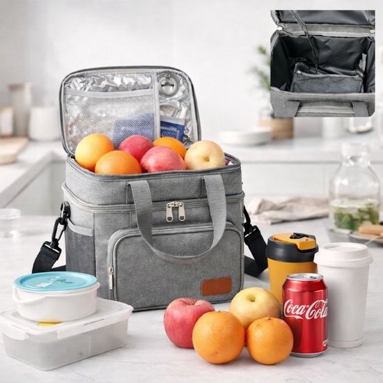 Ceruzo Kühltasche 14L - Isolierte Lunch-Tasche - Doppelfach - Grau-23 x 20 x 30 cm