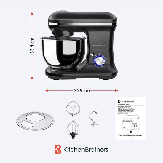 KitchenBrothers Küchenmaschine - Küchenroboter - 5L - Küchenmixer - 1200W - Anthrazit