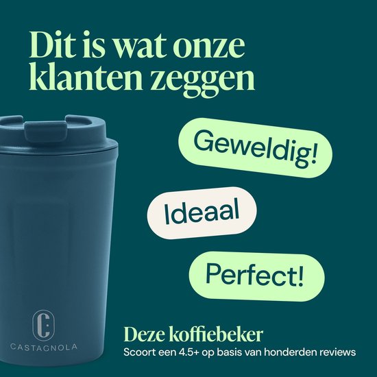 Castagnola Thermos Cup - Kaffeebecher To Go - Reisebecher für Kaffee und Tee - Teebecher - 380 ML - Edelstahl - Blau