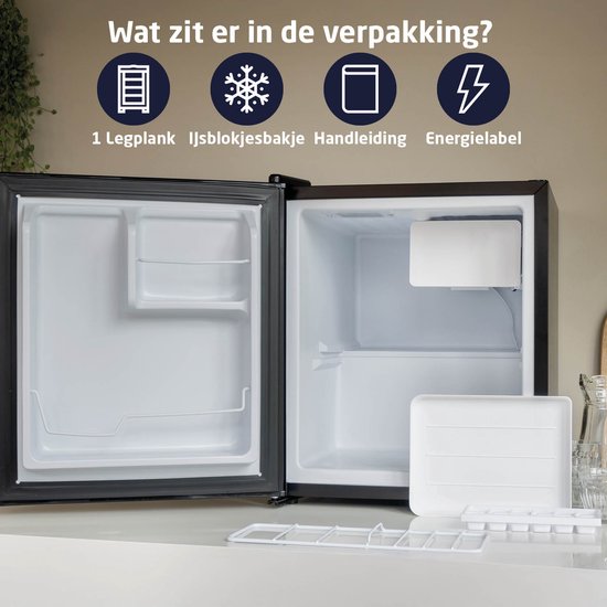 BREND BR-2241 Mini-Kühlschrank mit Gefrierfach - 42 + 5 Liter - Kühlschrank mit Gefrierfach - LED-Beleuchtung - Schwarz - Ideal für Büro, Camping und Schlafzimmer