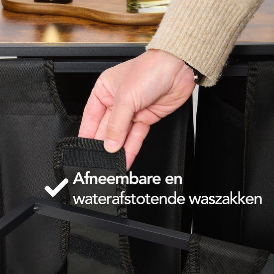 Brixy Wäschekorb 3 Fächer - Wäschesortierer - ausziehbar - Wäschebox aus Metall - 117L Kapazität - 90 x 33 x 70 cm - Schwarz/Braun