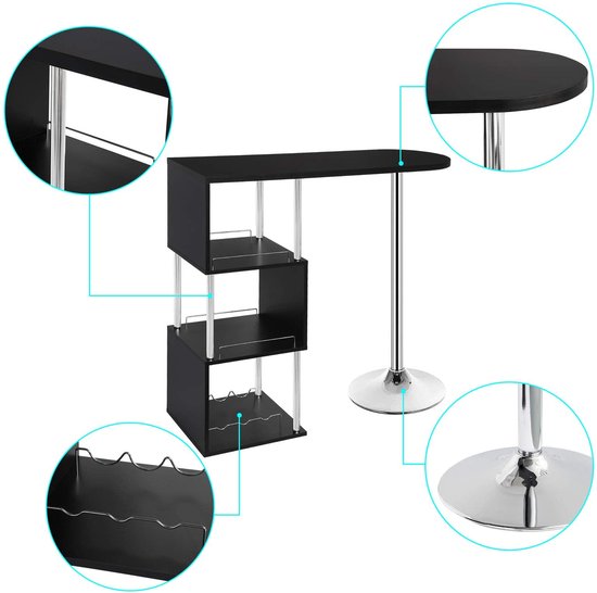 Rootz Bartisch - Bistroständer - Stehpult - Serviertisch - Kneipentisch - Esstisch - Entertainment Station - Schwarz - 113x40x105cm