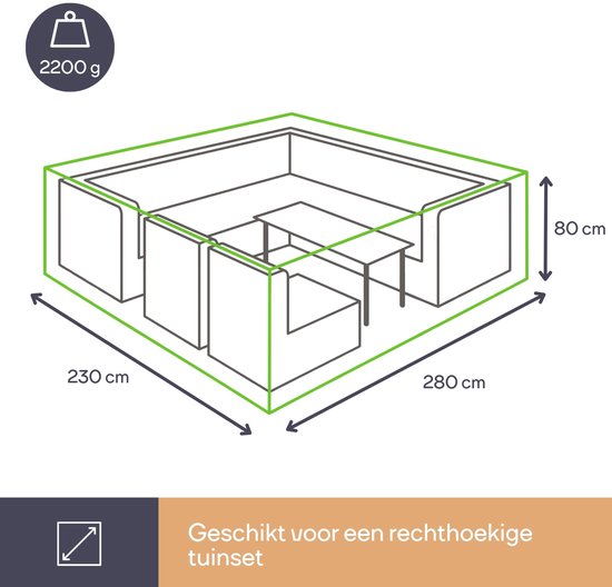 Perel Outdoor-Abdeckung für Garten-Set, grau, rechteckig, 280 cm x 230 cm x 80 cm