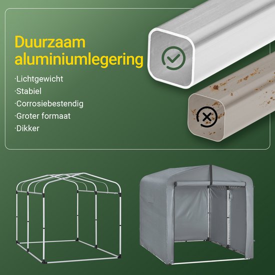 SoBuy KLS11-L-DG Gartenhaus, wasserdichte Aufbewahrung im Freien, Motorradunterstand mit Haken, Fahrrad- und Werkzeuggarage, Fahrradaufbewahrung, Stauraum, Grau, 159x219x165 cm