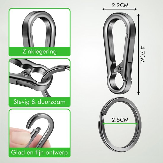 Travelhawk Karabiner Schlüsselanhänger - mit Schlüsselring - 3 Stück - Musketonhaken mit Karabiner - Karabiner Schlüsselanhänger - Aluminium - Silber