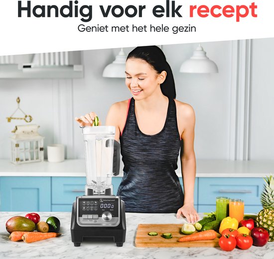 Kitchenwell Power Blender - 2000W - 2L - 9 Funktionen - Smoothie Maker - Edelstahl - Schwarz