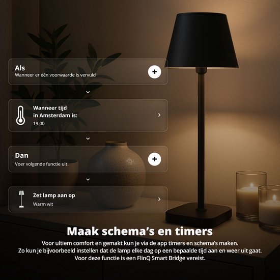 FlinQ Smart Table Lamp Lume - Wiederaufladbar und mit Touch Control - Für Schlafzimmer und Wohnzimmer - Kabellose Lampe auch als Stehlampe - Dimmbar und ideal für den Nachttisch - Industrial - Weiß