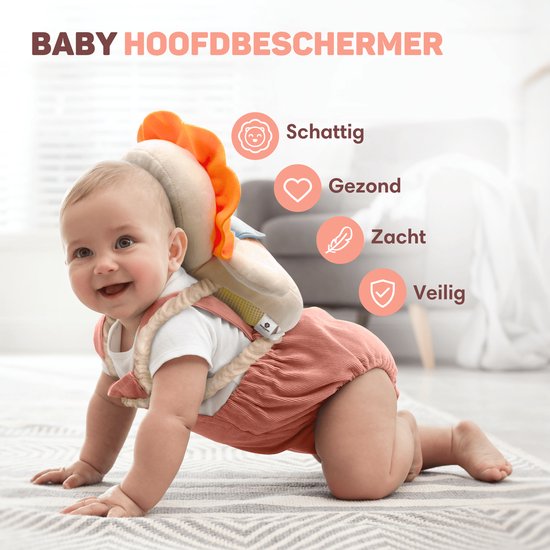 Vulpes Goods® BabyCare - Baby Kopfkissen - Baby Sicherheitskissen - Sturzrucksack - 3D Atmungsaktiv - Sicheres Laufen lernen - Löwe