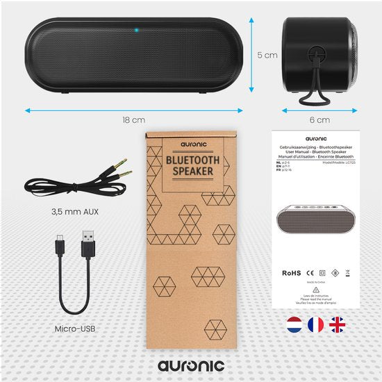 Auronic Bluetooth Lautsprecher - Kabellose Musikbox - 20 Stunden Musikgenuss - Extra Bass - Schwarz