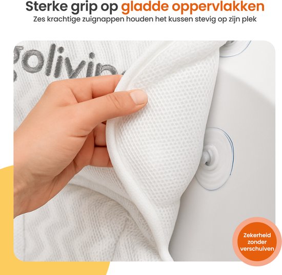 Goliving Badekissen - Ergonomisches Kissen für die Badewanne - Mit 6 Saugnäpfen - Inklusive Waschbeutel - Rutschfest, leicht & wasserdicht -100% Polyester - Weiß