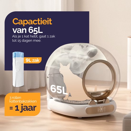 Quadruped Fresh 3 - Automatische Katzentoilette - Selbstreinigend - Gesteuert über App - 65L - inkl. Matte und 3 Rollen Sammelbeutel
