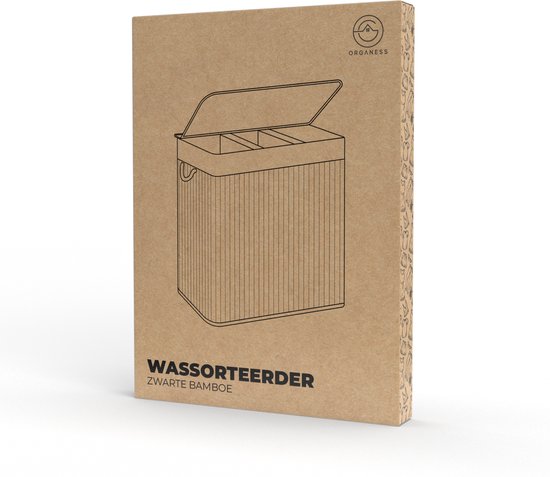 Organess Wäschekorb 3 Fächer - Wäschesortierer - Wäschekorb mit Deckel - faltbar - 150L - Bambus - Schwarz