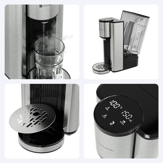 KitchenBrothers Heißwasserspender - Heißwasserhahn - 40-100°C - 150/250/300 ml - Instant Wasserkocher - 2.5L - Schwarz