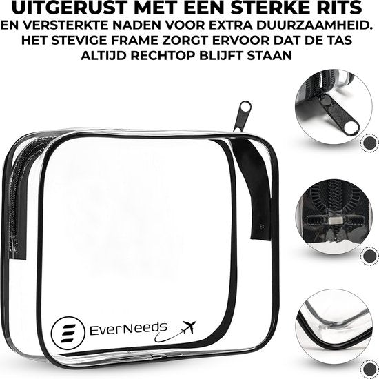 EverNeeds Kulturtasche - Frauen und Männer - Organizer - 1 Stück - Transparent/Schwarz