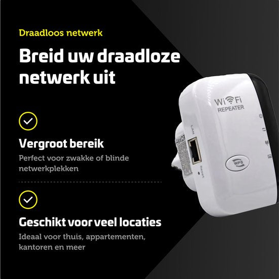 Garpex® WiFi-Verstärkersteckdose - Starkes Signal - 300Mbps - Inklusive Ethernet-Kabel - Repeater - 300Mbps