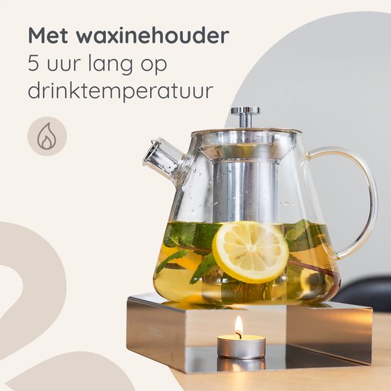 Deleca Glas-Teekannen-Set Klarheit - Mit Edelstahlfilter und Teelichtwärmer - Für losen Tee / Teeblumen - Weihnachtsgeschenk - Borosilikatglas / 1,5L