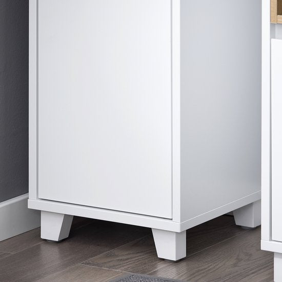 SoBuy BZR147-W Badezimmerschrank - Weißer Hochschrank mit 2 Türen & Fächern