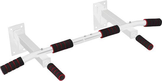 TTD® Premium Klimmzugstange - Klimmzugstation - Wandklimmzugstange - Dip Station - Dip Bars - Home Sports - Home Fitness - Hochwertige Materialien - Extra stabile Befestigungsteile - Heimtraining - Weiß/Rot