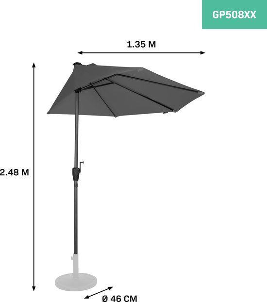 VONROC Premium Sonnenschirm Magione - Strapazierfähig - Halbrund 270x135cm - UV-beständiges Tuch - inkl. Schutzhülle - Grau