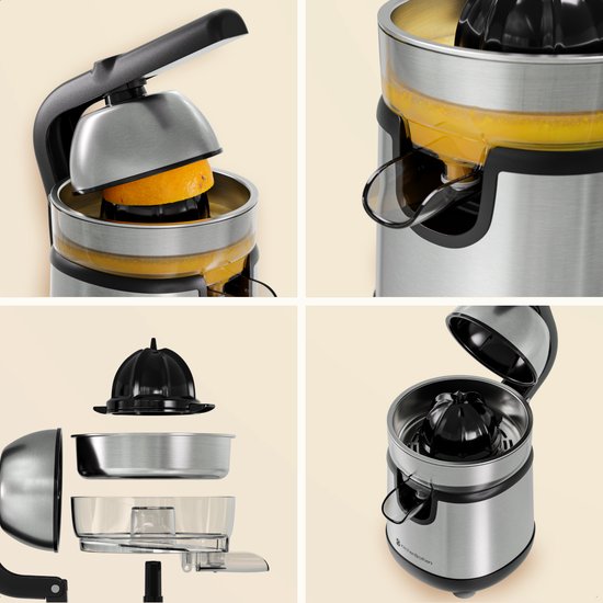 KitchenBrothers Zitruspresse - Mit Ausgießer und Griff - 0.35L - Edelstahl