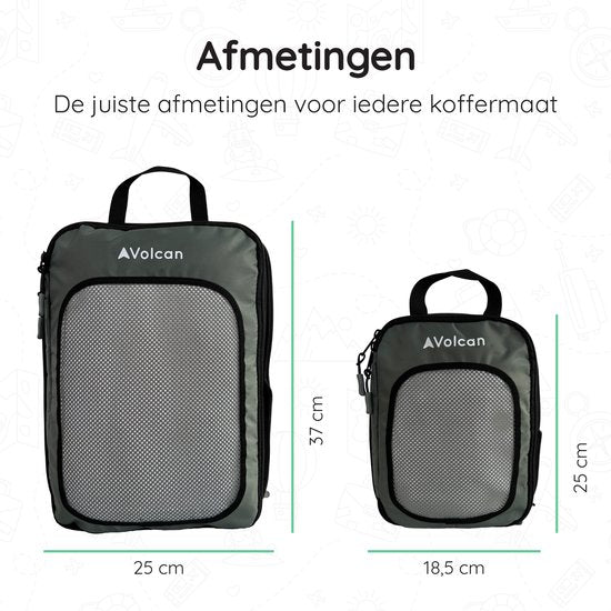 Volcan Compression Packing Cubes - Kofferorganisationsset - 4er Set - mit Kompressionsreißverschlüssen - für Rucksack & Koffer - Botanical Green