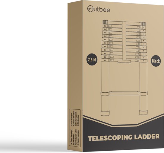 Outbee Teleskopleiter - Teleskop-Klappleiter - 2,6 m Arbeitshöhe - Aluminium - Schwarz