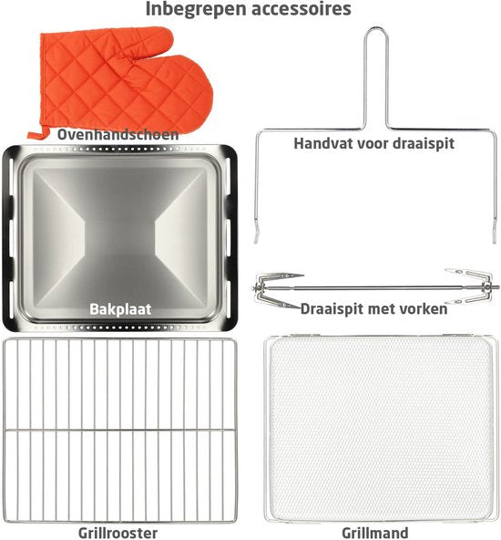 BREND Freistehender XXL Airfryer-Dampfbackofen-Kombi - Digitalanzeige mit Touch - Selbstreinigung - Timer - Rotisserie - Mit Zubehör - 24 Liter
