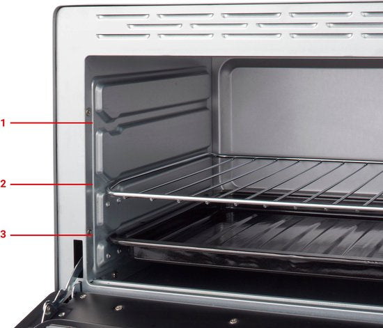 Tomado TEO3000S - Freistehender Backofen - 30 Liter - 1600 Watt - Heißluft - 3 Einschubebenen - Silber