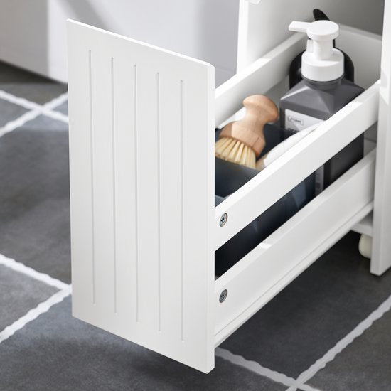 SoBuy Niedriger Schrank, Stehender schmaler Aufbewahrungsschrank, Schmaler Badezimmerschrank, Toilettenschrank - Weiß, 60x20x75cm, BZR111-W
