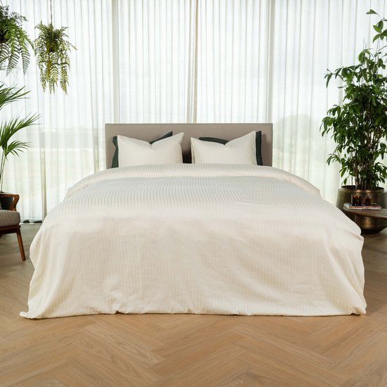 Kayori Elin Bettbezug aus Baumwollsatin – 140 x 200–220 cm + 1 Kissenbezug – Einzelbett – Offwhite
