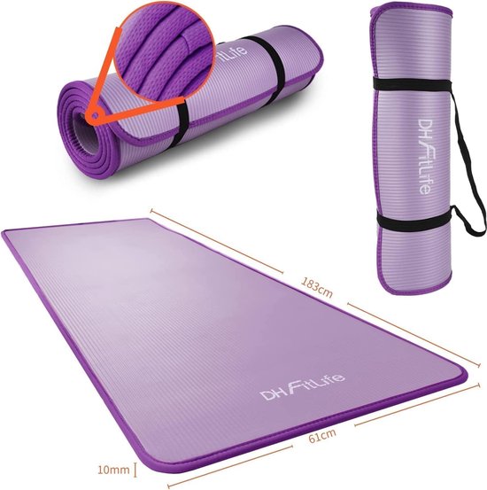 DH FitLife Trainingsmatte, Fitnessmatte, Sportmatte, 183 x 61 x 1 cm, extra reißfest, Yogamatte, rutschfest und dick, Workoutmatte (lila)