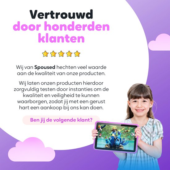 Spoused Kinder-Tablet - 10,1 Zoll - Kinder-Tablet ab 3 Jahren - 64GB - 4GB RAM- 6000 mAh Akku - Inkl. Schutzhülle & Parent Control App - Lila