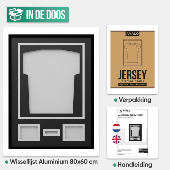 Avalo Bilderrahmen Aluminium - Einrahmung Fußballtrikot - 3D Box Frame - 60x80 CM - Schwarz - Tiefer Rahmen - Einrahmung Trikot im Bilderrahmen