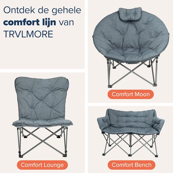 TRVLMORE Campingstuhl - 2 Personen - Zusammenklappbar - Inkl. Tragetasche - Campingstuhl - 240 kg Belastbarkeit - Grau