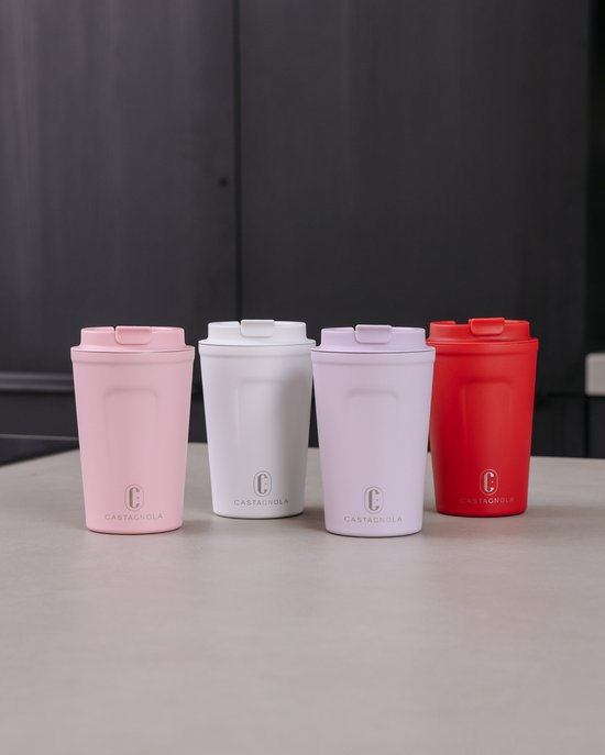 Castagnola Thermos Cup - Kaffeebecher To Go - Reisebecher für Kaffee und Tee - Teebecher - 380 ML - Edelstahl - Weiß