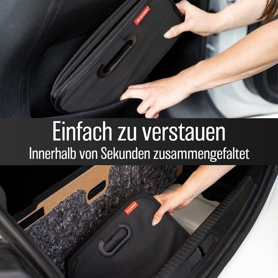 HELDENWERK Kofferraumtasche, faltbar, verstärkt und stabil, Kofferraum-Organizer, Einkaufstasche zur praktischen Aufbewahrung, rutschfeste Auto-Faltbox, Kofferraumbox (schwarz)