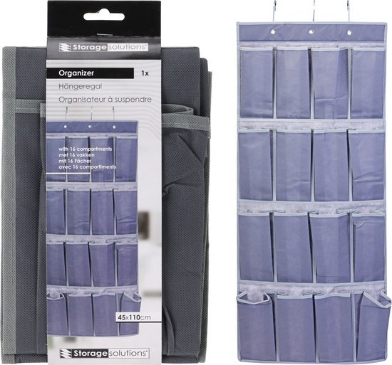 Storage Solutions Tür-/Schrank-Organizer - hängend - 16 Fächer - anthrazitgrau - 45 x 110 cm