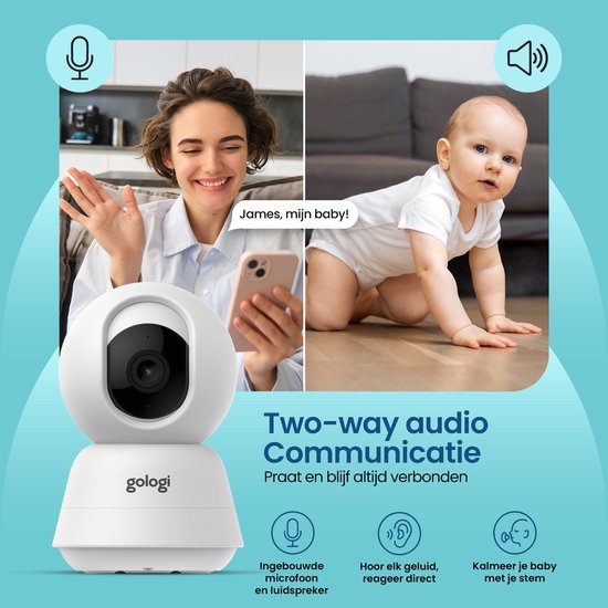 Gologi Babyphone mit Kamera - Babyphone - Babykamera - Ferngesteuert über App und Bildschirm - Weiß