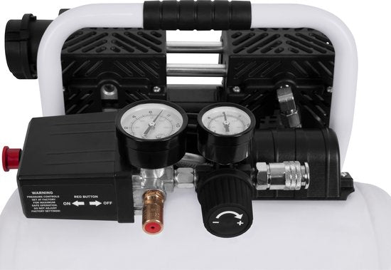 VONROC PRO Silent Compressor - Ölfrei - 750W - 1HP - 128 l/min. - 6 Liter - 8 Bar - 57,5dB(A) - Geräuschlos - Geräuscharm - Weiß