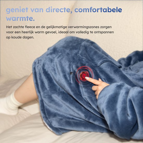 Kapuzendecke - Beheizt - 3 Stufen - Snuggle Hoodie - Beheizter Kapuzenpullover - Snuggle - 10k mAh Batterie - Einheitsgröße - Blau - Saaf Comfort