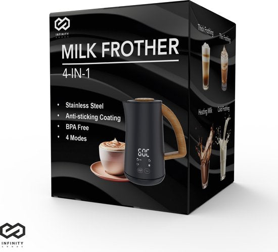 Infinity Goods Milchaufschäumer - Elektrisch - 4 Funktionen - 500ML - Milchaufschäumer - Heizung - Antihaftbeschichtung - Schwarz