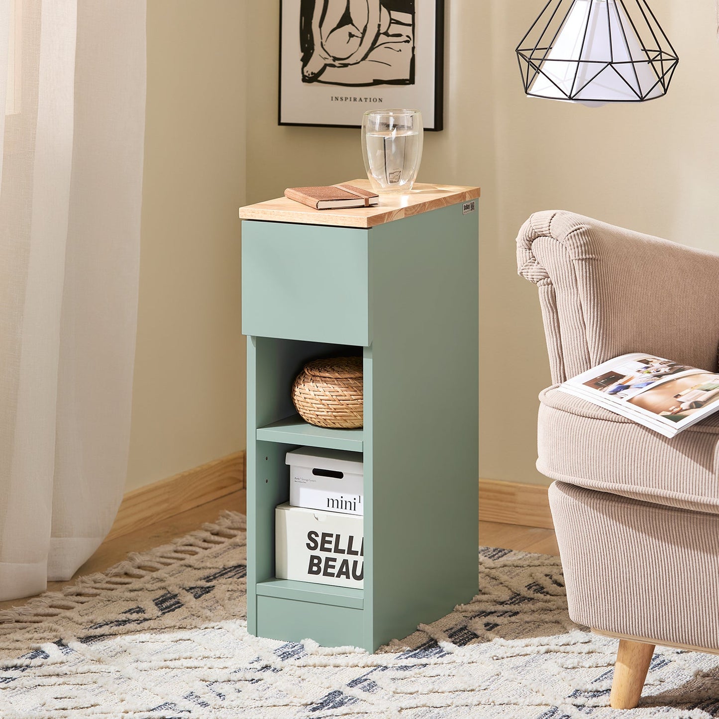 SoBuy FBT111-GR Nachttisch Grün 20x35x60 cm - Kompakter Beistelltisch mit Schublade
