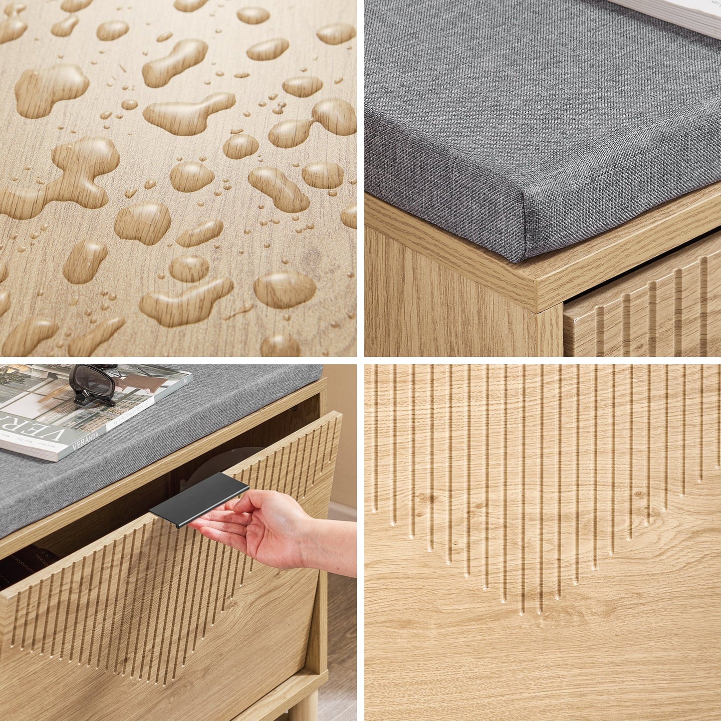 SoBuy FSR199-N Schuhbank mit Ablage und gepolstertem Kissen, Grau und helles Holz, 60 x 24 x 50 cm